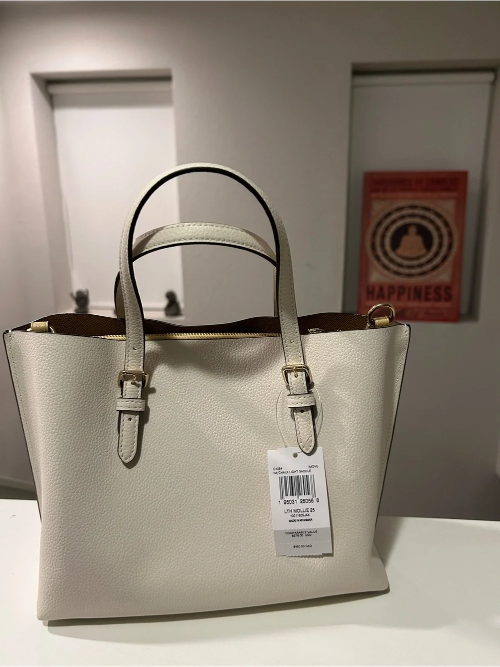 Coach mollie tote bag 25 chalk light saddle